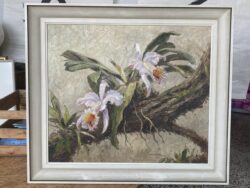 Großes Gemälde, Öl auf Leinwand, Motiv "Orchideen auf Baum wachsend"